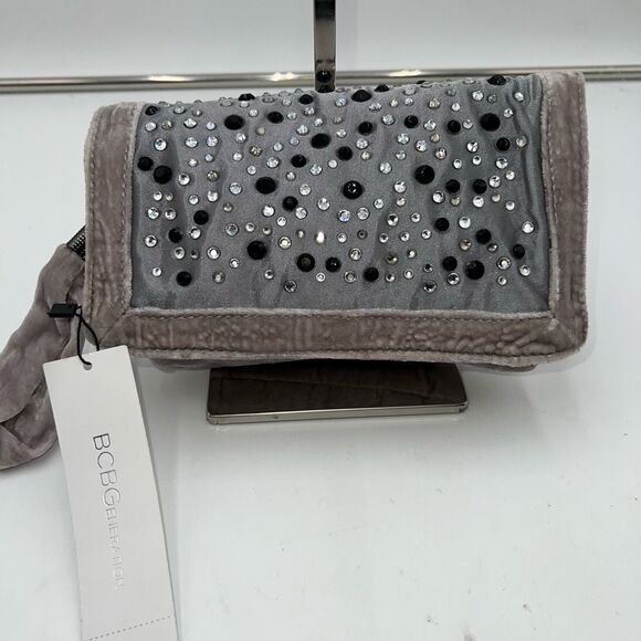 BCBGeneration Gray Velvet Studded Wristlet - Picture 1 of 11